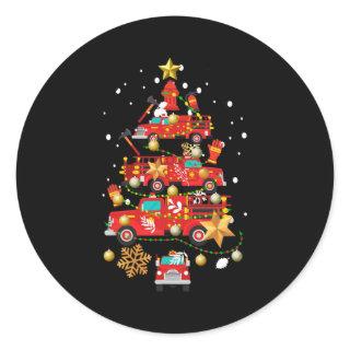 Firefighter Fire Truck Christmas Tree  Classic Round Sticker