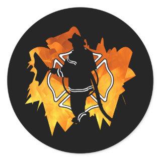 Firefighter IN Flames Classic Round Sticker