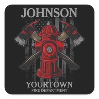 Firefighter NAME Fire Department Hydrant USA Flag  Square Sticker