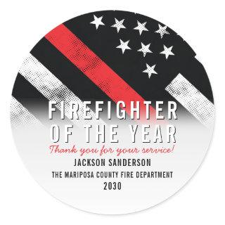 Firefighter Red Line Flag Employee Recognition Classic Round Sticker