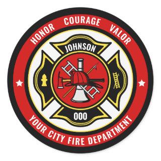 Firefighter Rescue ADD NAME Fire Department Badge Classic Round Sticker