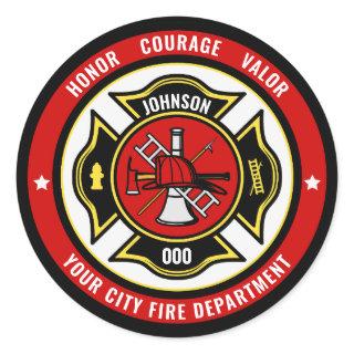 Firefighter Rescue ADD NAME Fire Department Badge Classic Round Sticker