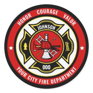 Firefighter Rescue ADD NAME Fire Department Badge Classic Round Sticker