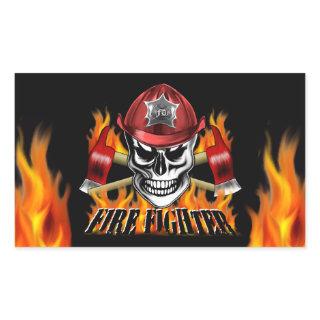 Firefighter Skull 4 and Flaming Axes Rectangular Sticker