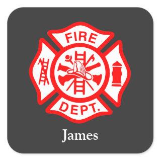 Firefighter Symbol Fireman Logo Custom Name Square Sticker