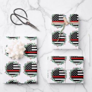 Firefighter Thin Red Line Wreath Merry Christmas  Sheets