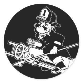 Firefighting Pete - Black and White Classic Round Sticker