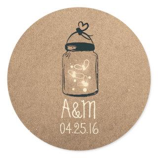 fireflies mason jar rustic classic round sticker