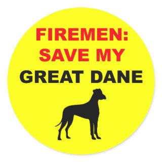 Fireman Save My Great Dane Classic Round Sticker