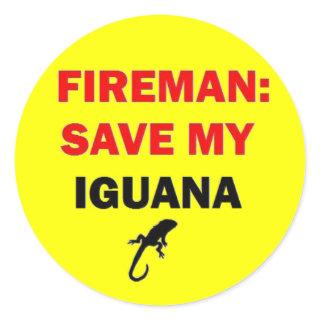 Fireman Save My Iguana Classic Round Sticker