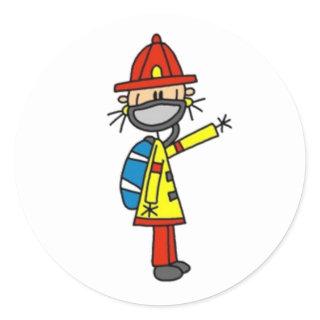 Fireman Stick Figure Classic Round Sticker