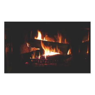 Fireplace Warm Winter Scene Photography Rectangular Sticker