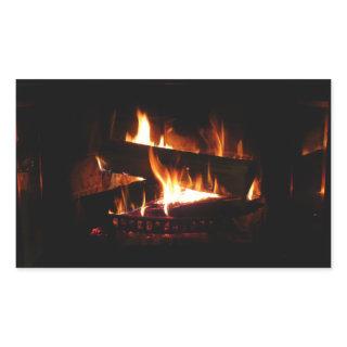 Fireplace Warm Winter Scene Photography Rectangular Sticker