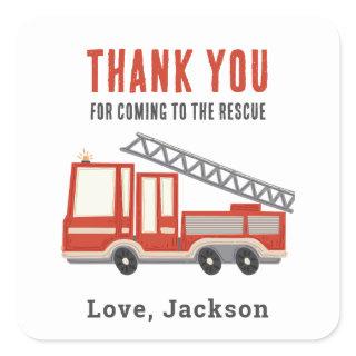 Firetruck Fireman Birthday Party Thank You Square Sticker