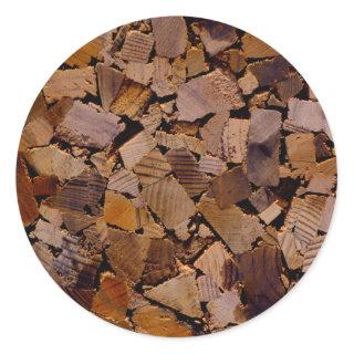 Firewood rustic cabin wood grain tree bark pattern classic round sticker