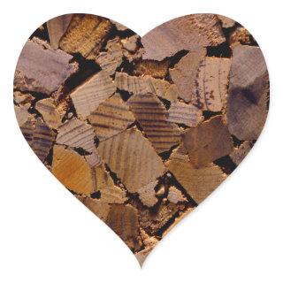 Firewood rustic cabin wood grain tree bark pattern heart sticker