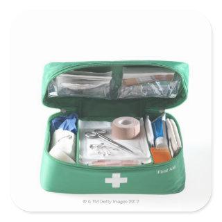 First aid kit. square sticker