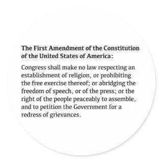 First Amendment of the Constitution Classic Round Sticker