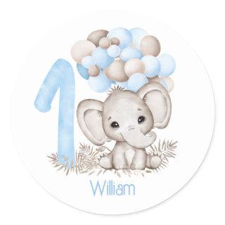 First Birthday Boy Cute Elephant In Blue Sticker