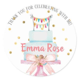 First Birthday Watercolor Cake Classic Round Sticker