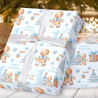 First Christmas Gingerbread Man Boy Blue Name Text
