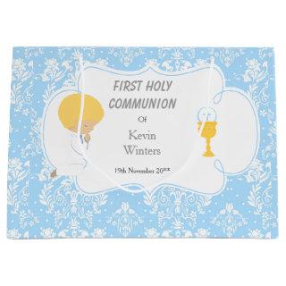 First Communion Blonde Boy Blue Damask Large Gift Bag