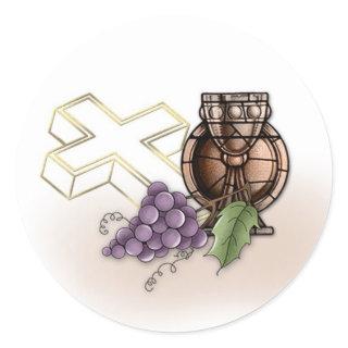 First Communion Chalice, Cross, Grapes Classic Round Sticker