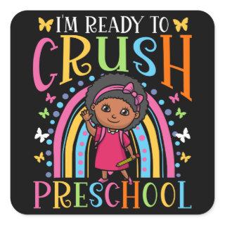 First Day Of Preschool Black Girl Back To School Square Sticker