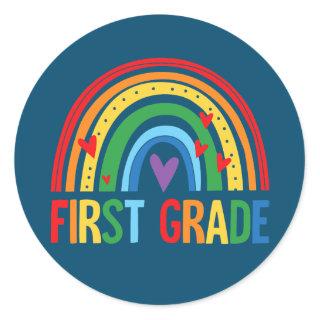 First Grade Rainbow Back To School Team 1st Classic Round Sticker