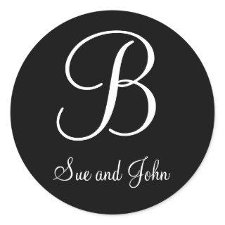 First Names Initial B Black and White Wedding Classic Round Sticker