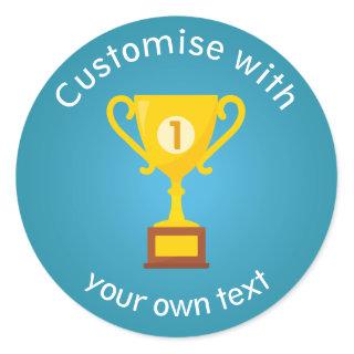 First Place Trophy Custom Text Classic Round Sticker