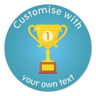 First Place Trophy Custom Text Classic Round Sticker