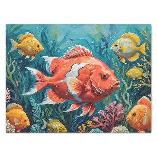 Fish and Coral Acrylic Painting  Tissue Paper