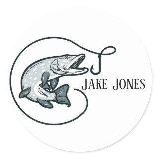 Fish and Hook Personalized Classic Round Sticker