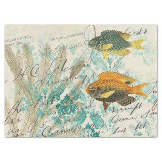 Fish and Seaweed with Writing Decoupage Tissue Paper