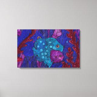 Fish Family, Underwater, Blue & Purple Canvas Print