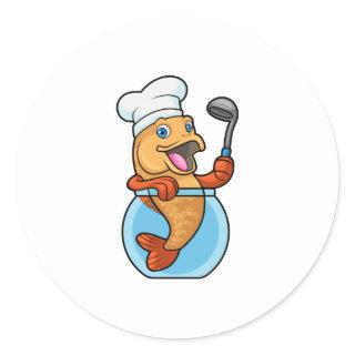 Fish in Glass as Cook with Soup spoon Classic Round Sticker