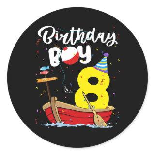 Fisherman 8th Birthday Boy Fishing 8 Year Old Classic Round Sticker