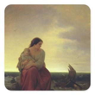Fisherman's Wife Mourning on the Beach Square Sticker
