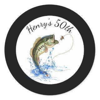 Fishing 50th Birthday Classic Round Sticker
