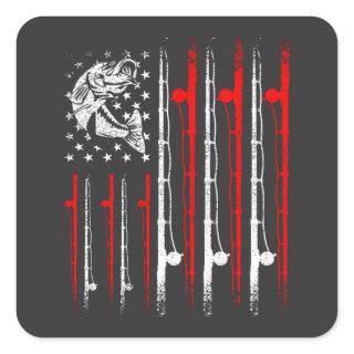 Fishing American Flag Vintage Rod With Fish Square Sticker