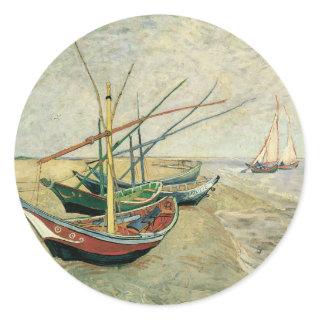 Fishing Boats on the Beach by Vincent van Gogh Classic Round Sticker