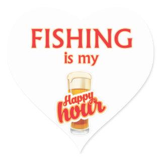 Fishing Is My Happy Hour Heart Sticker