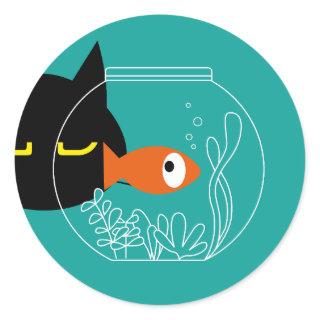 FISHY! Funny Black Cat Round Stickers