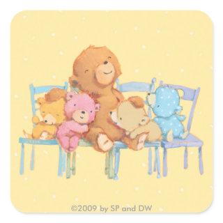 Five Cuddly and Colorful Bears On Chairs Square Sticker