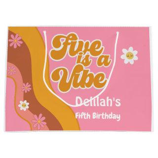 Five is a vibe, groovy retro vintage birthday large gift bag
