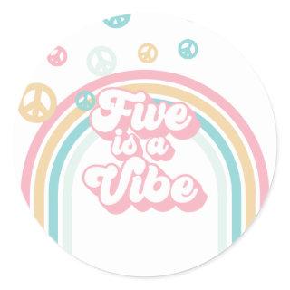 Five is a Vibe Retro Summer Rainbow Classic Round Sticker
