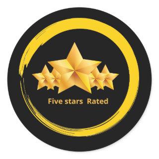 five stars rated classic round sticker