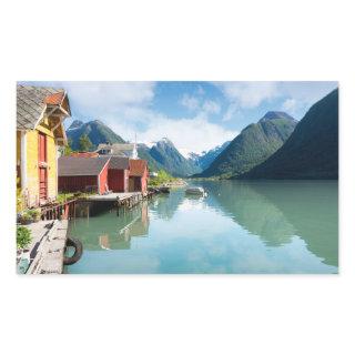 Fjaerlandsfjord fjord landscape in Norway Rectangular Sticker