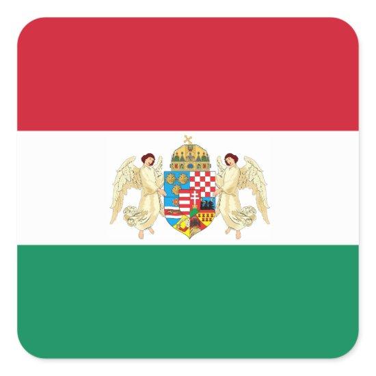 Flag and Coat of Arms - Hungary Square Sticker